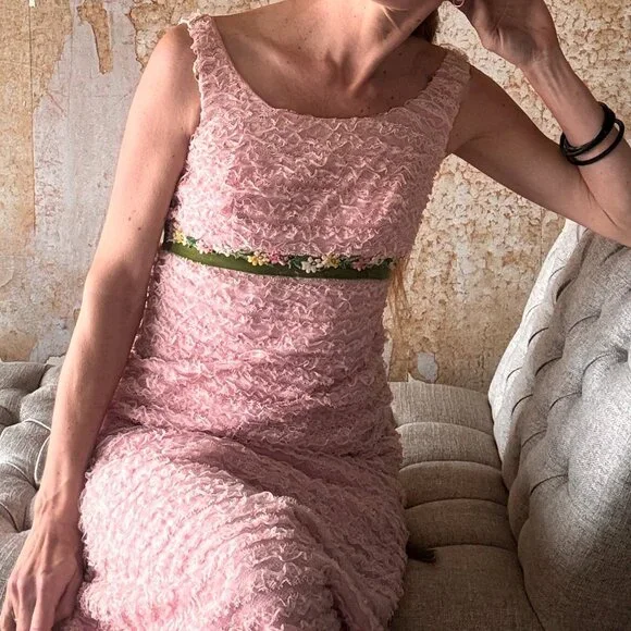 RARE Vintage Pink Chiffon Party Dress S/M  - Pristine Condition Easter - Picture 8 of 11